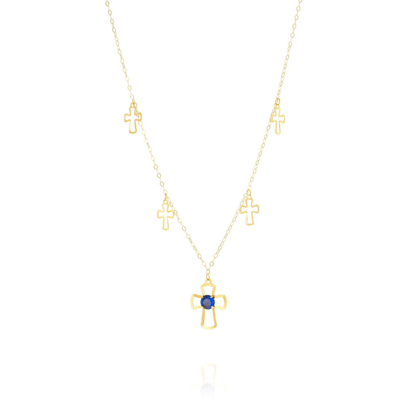 18K Pure Gold Blue Stone Cross Necklace