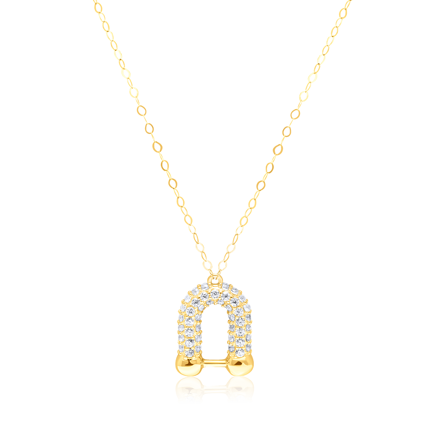 18K Pure Gold U-Linked Stone Necklace
