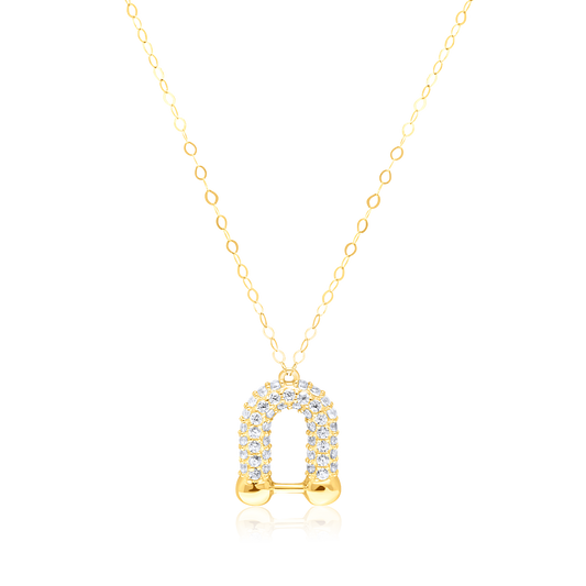 18K Pure Gold U-Linked Stone Necklace
