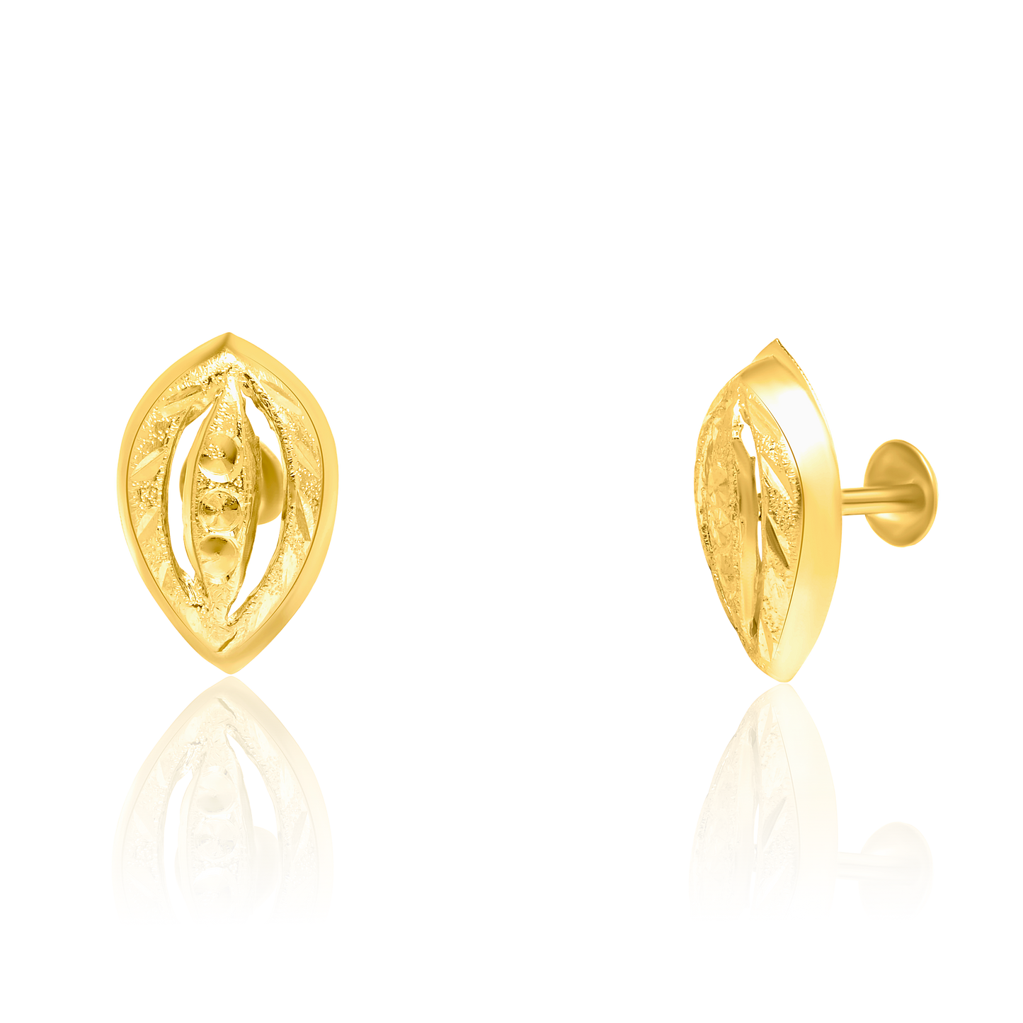 18K Pure Gold Oval Screw Earrings