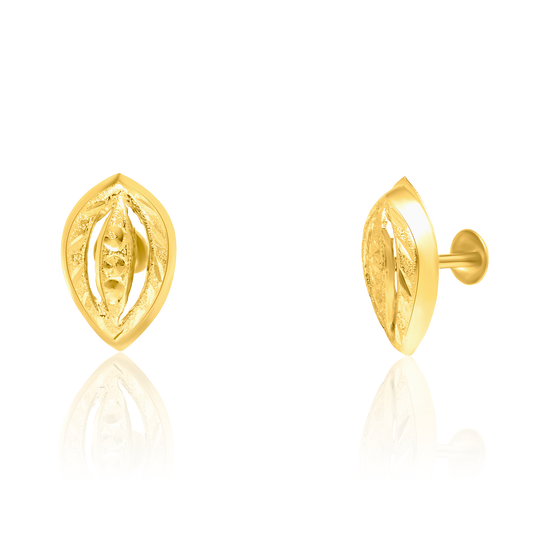 18K Pure Gold Oval Screw Earrings