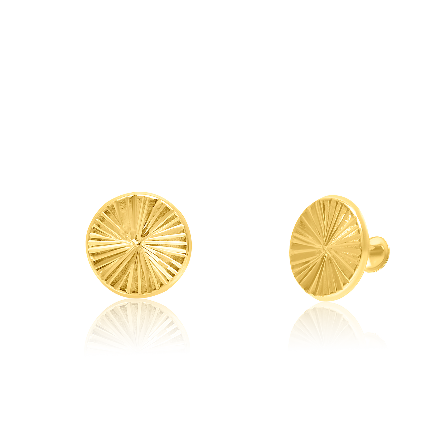 18K Pure Gold Round Screw Earring Set