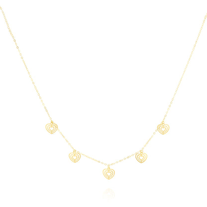 18K Pure Gold 5 Heart Necklace