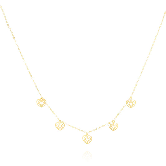 18K Pure Gold 5 Heart Necklace