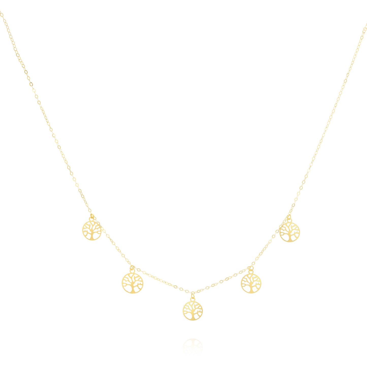 18K Pure Gold 5 Tree Necklace