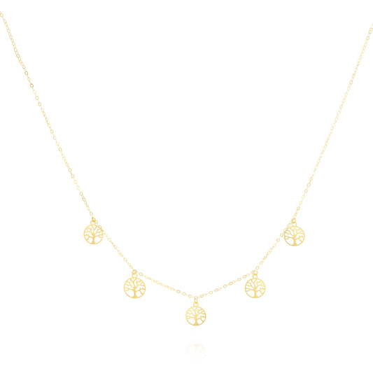 18K Pure Gold 5 Tree Necklace