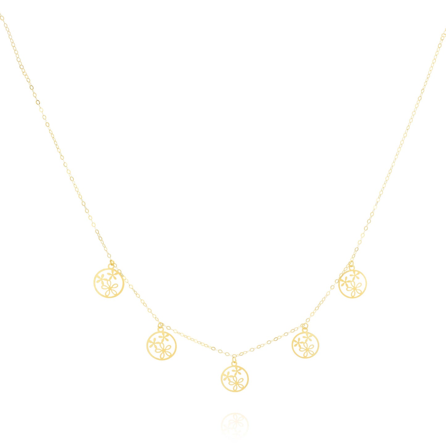18K Pure Gold 5 Round Flower Necklace