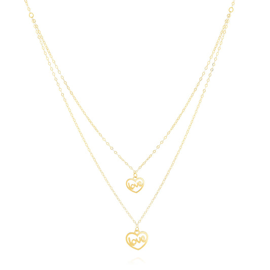 18K Pure Gold 2 Layer Love Necklace