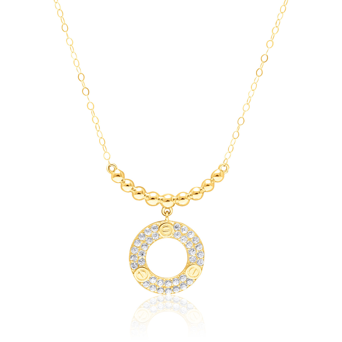 18K Pure Gold Seed Round Stone Necklace
