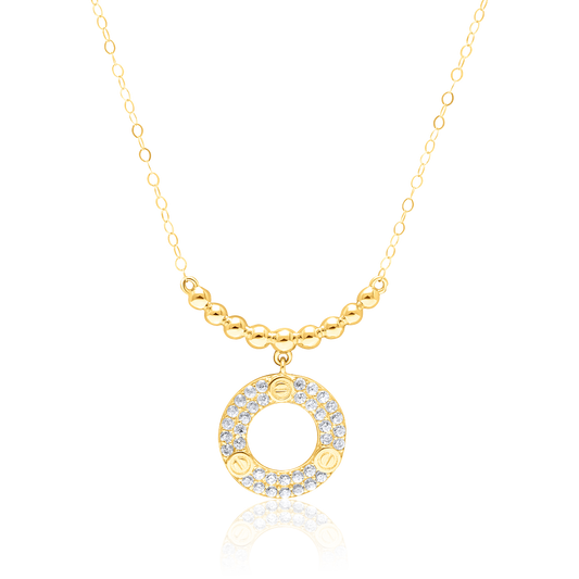 18K Pure Gold Seed Round Stone Necklace