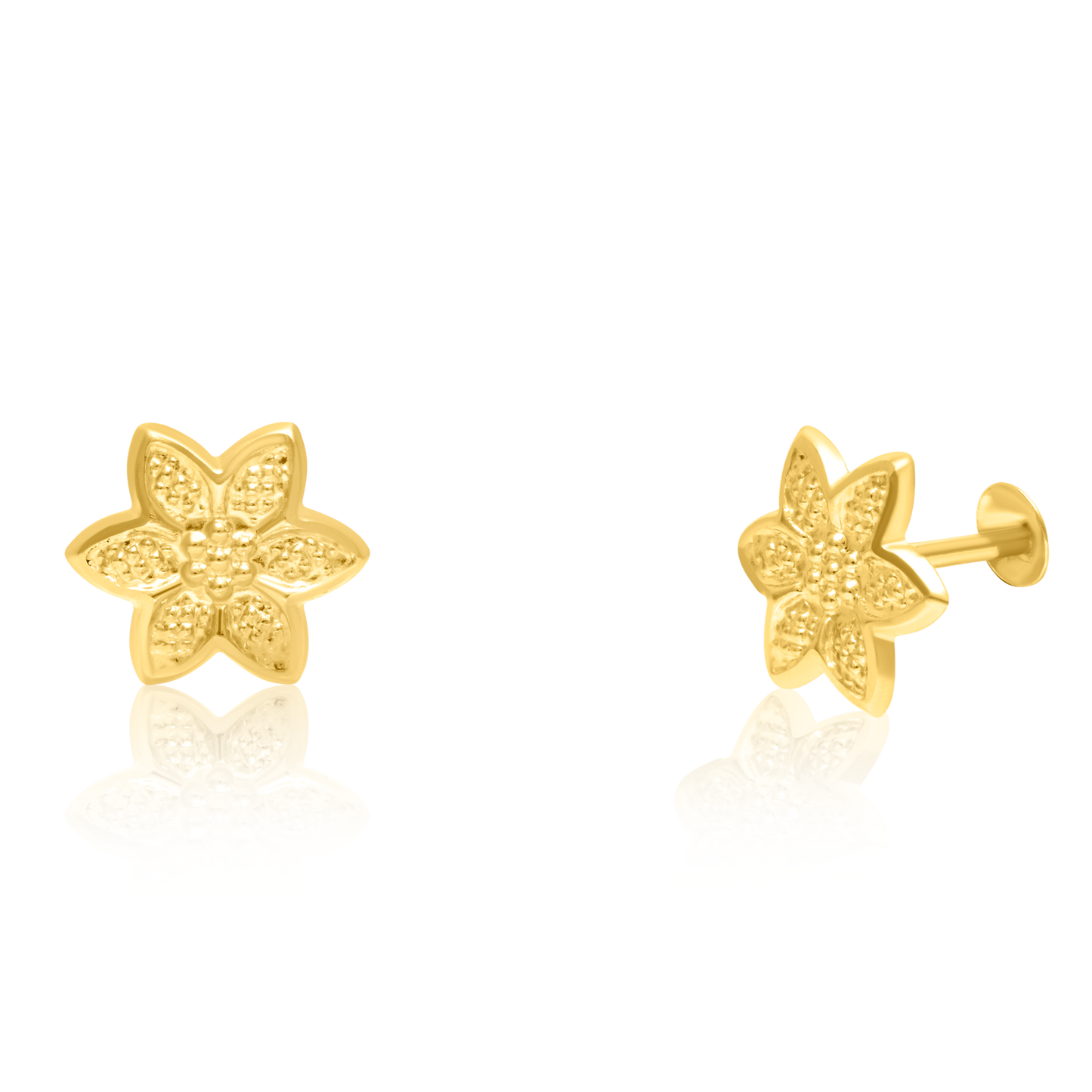 18K Pure Gold Flower Screw Earring Set