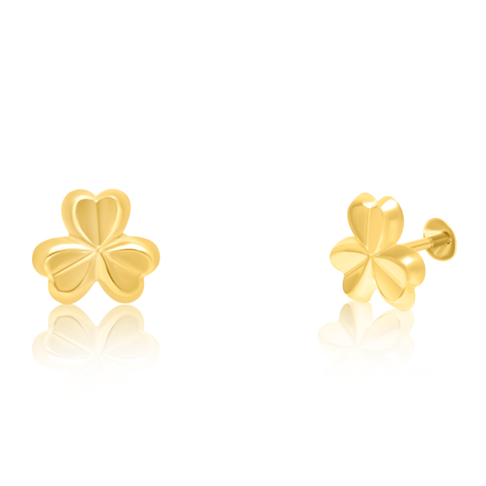 18K Pure Gold Flower Screw Earring Set