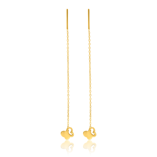 18K Pure Gold Hanging Butterfly Earring Set