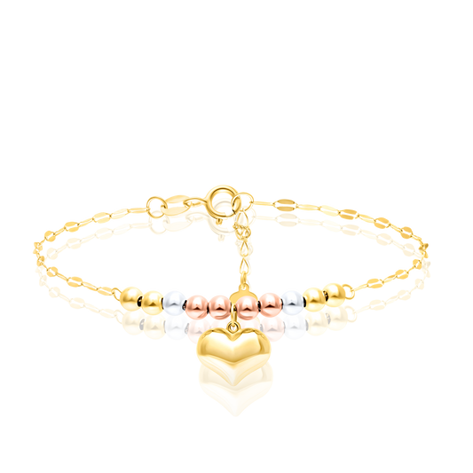 18K Pure Gold Heart Seed Bracelet
