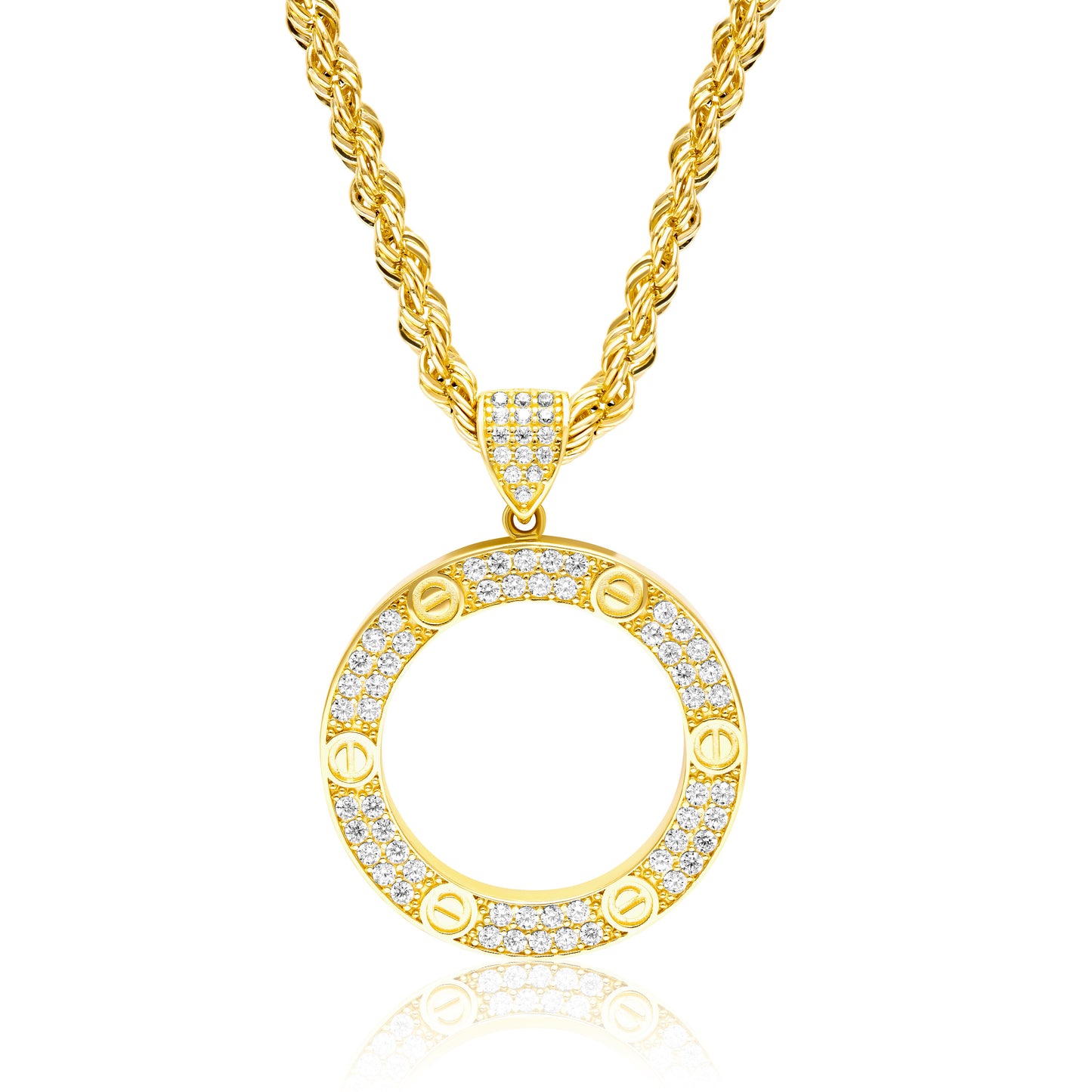 18K Pure Gold Round Stone Necklace