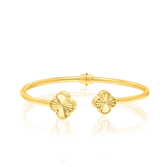 18K Pure Gold Adjustable Flower Bangle