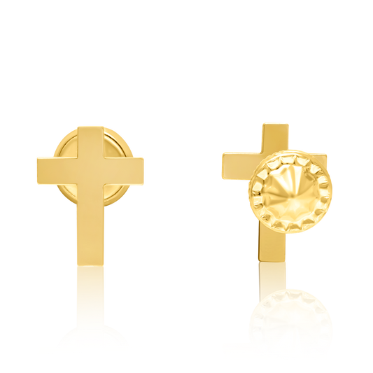 18K Pure Gold Cross Earring Set