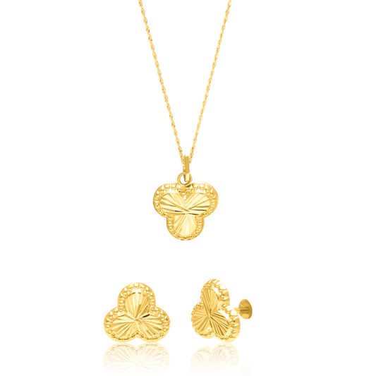 18K Pure Gold Flower Screw Jewelry Set