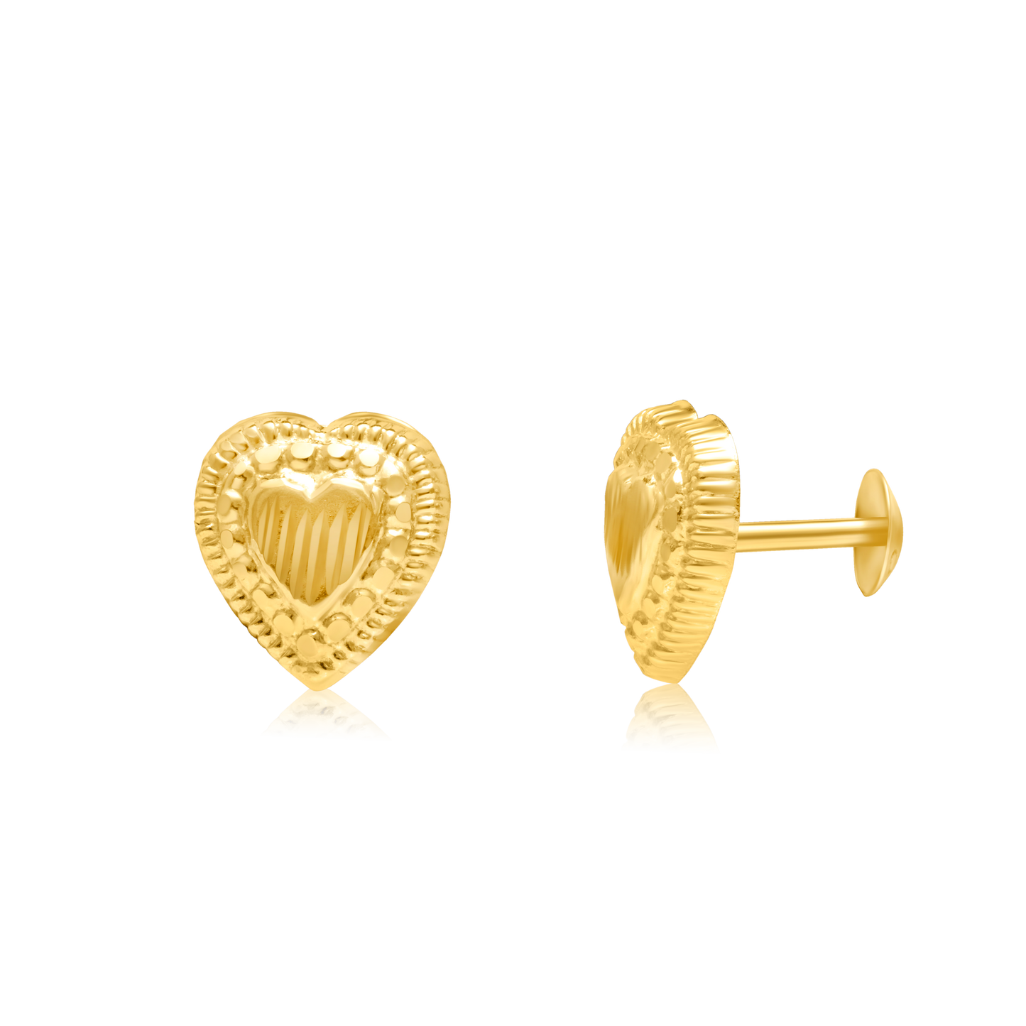 18K Pure Gold Heart Screw Earring Set