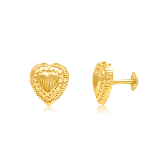 18K Pure Gold Heart Screw Earring Set