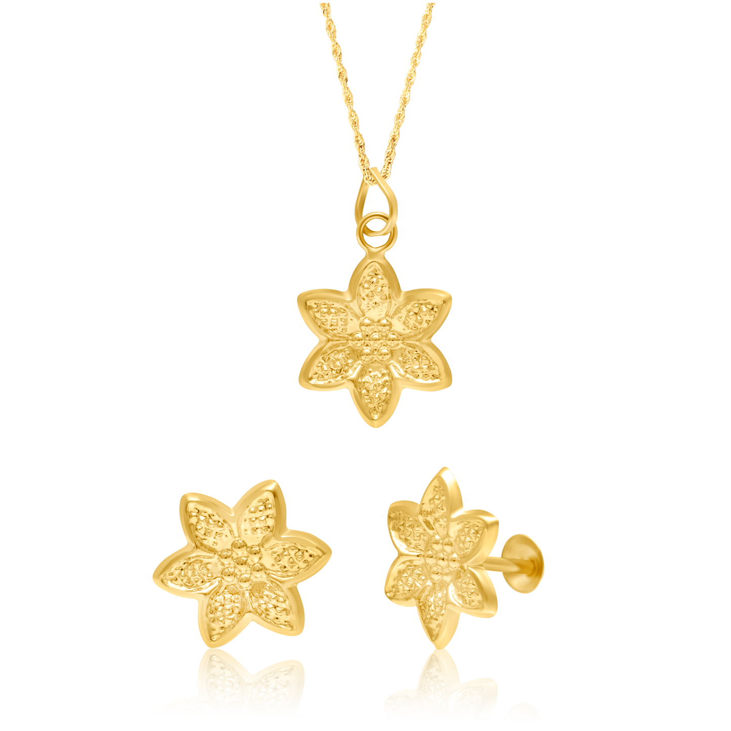 18K Pure Gold Flower Jewelry Set