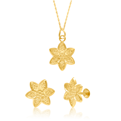 18K Pure Gold Flower Jewelry Set