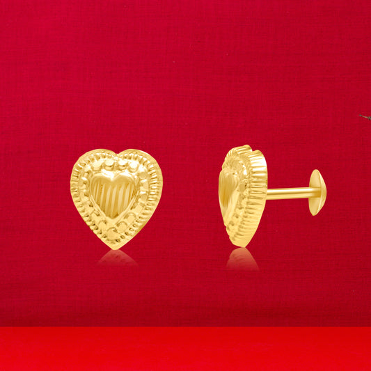 18K Pure Gold Heart Screw Earring Set