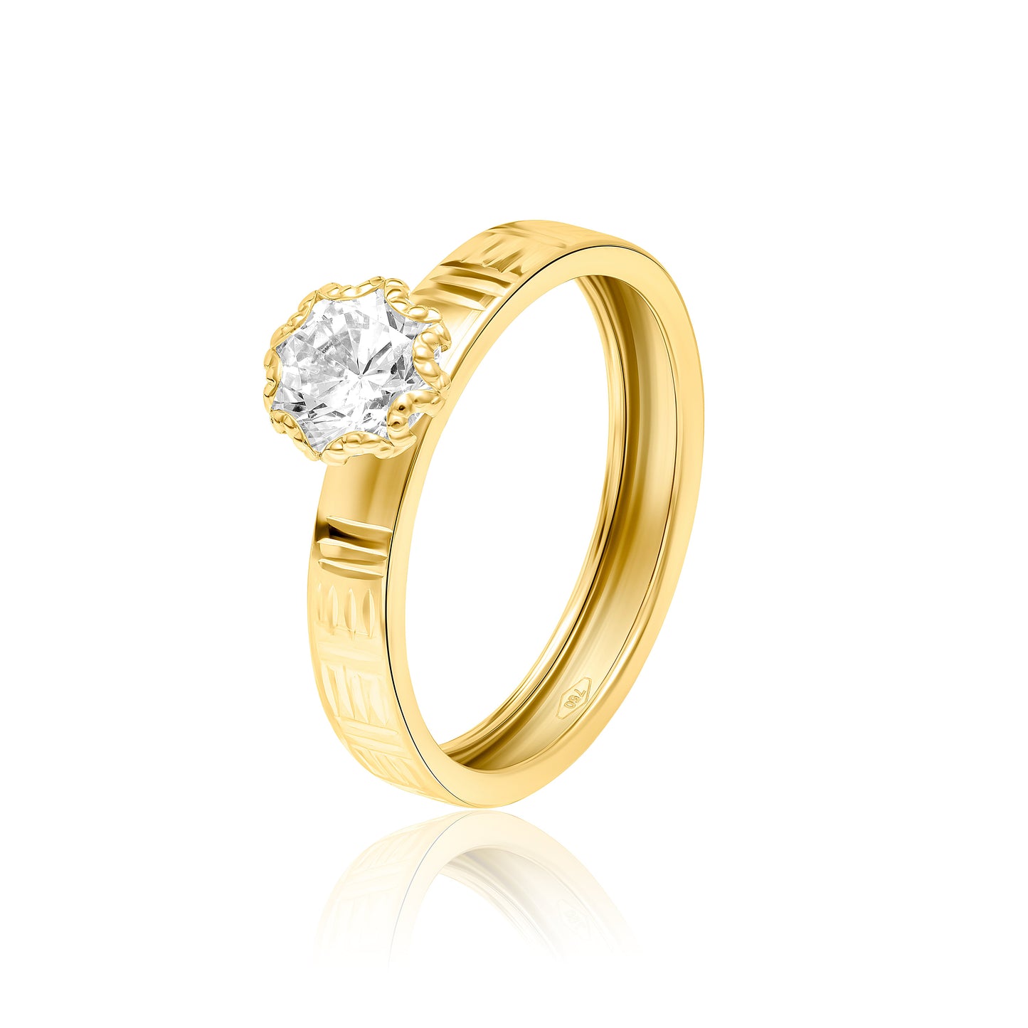 18K Pure Gold Round Stone Ring