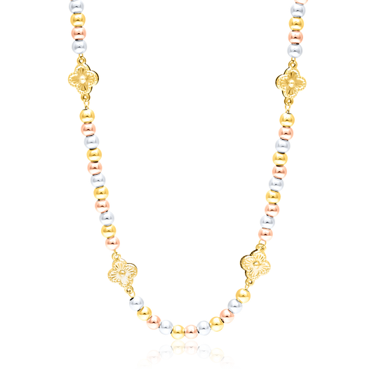 18K Pure Gold 3 Color Seed Flower Chain