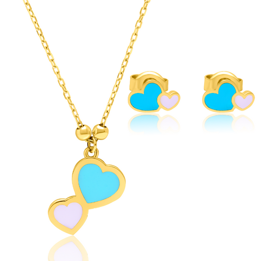 21K Pure Gold Skyblue Hearts Jewelry Set