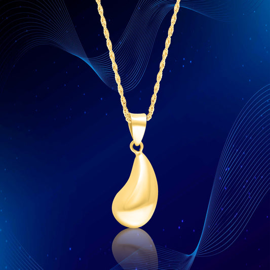 18K Pure Gold Oval Curved Drop Necklace