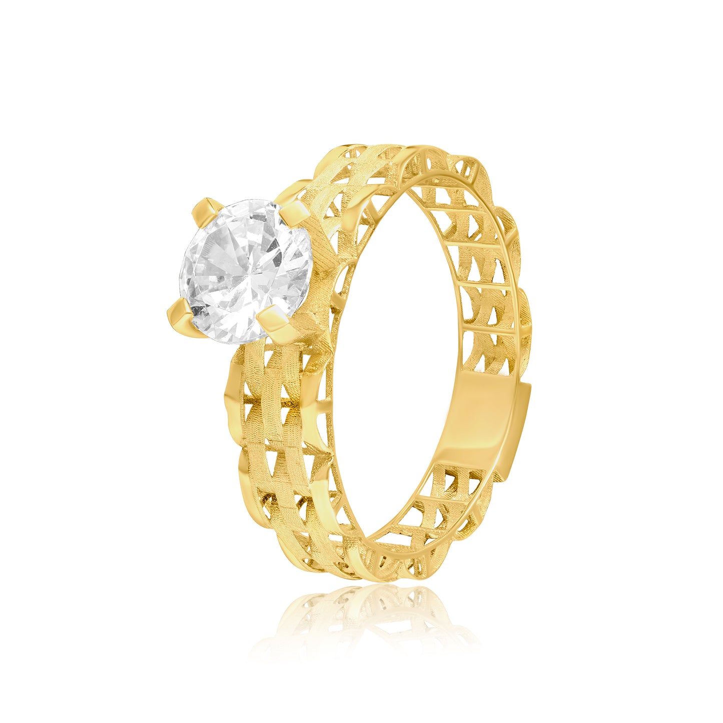 18K Pure Gold Round Stone Ring