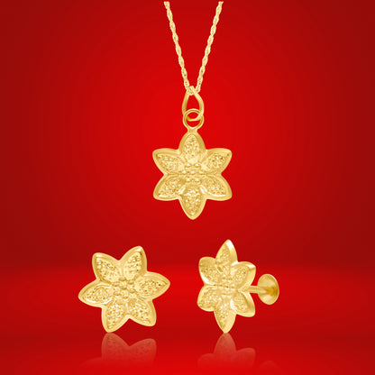 18K Pure Gold Flower Jewelry Set