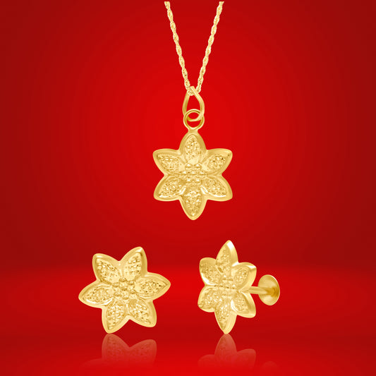 18K Pure Gold Flower Jewelry Set