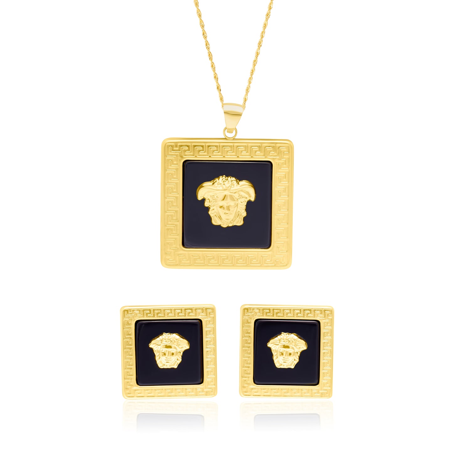 18K Pure Gold Square Black V.R.C Jewelry Set
