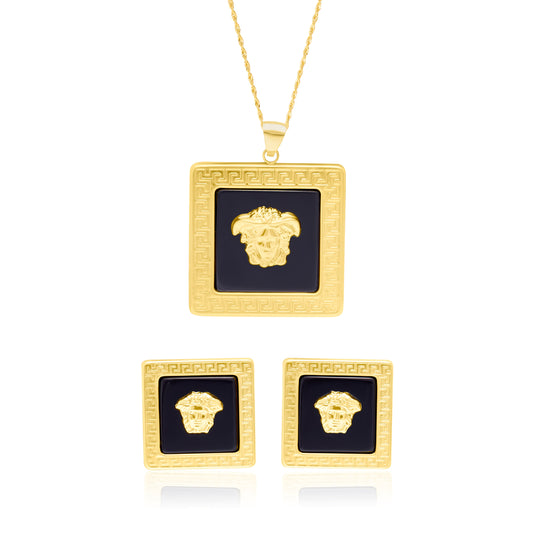 18K Pure Gold Square Black V.R.C Jewelry Set