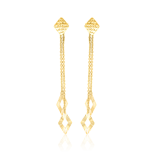 18K Pure Gold Hanging Diamond Earring Set