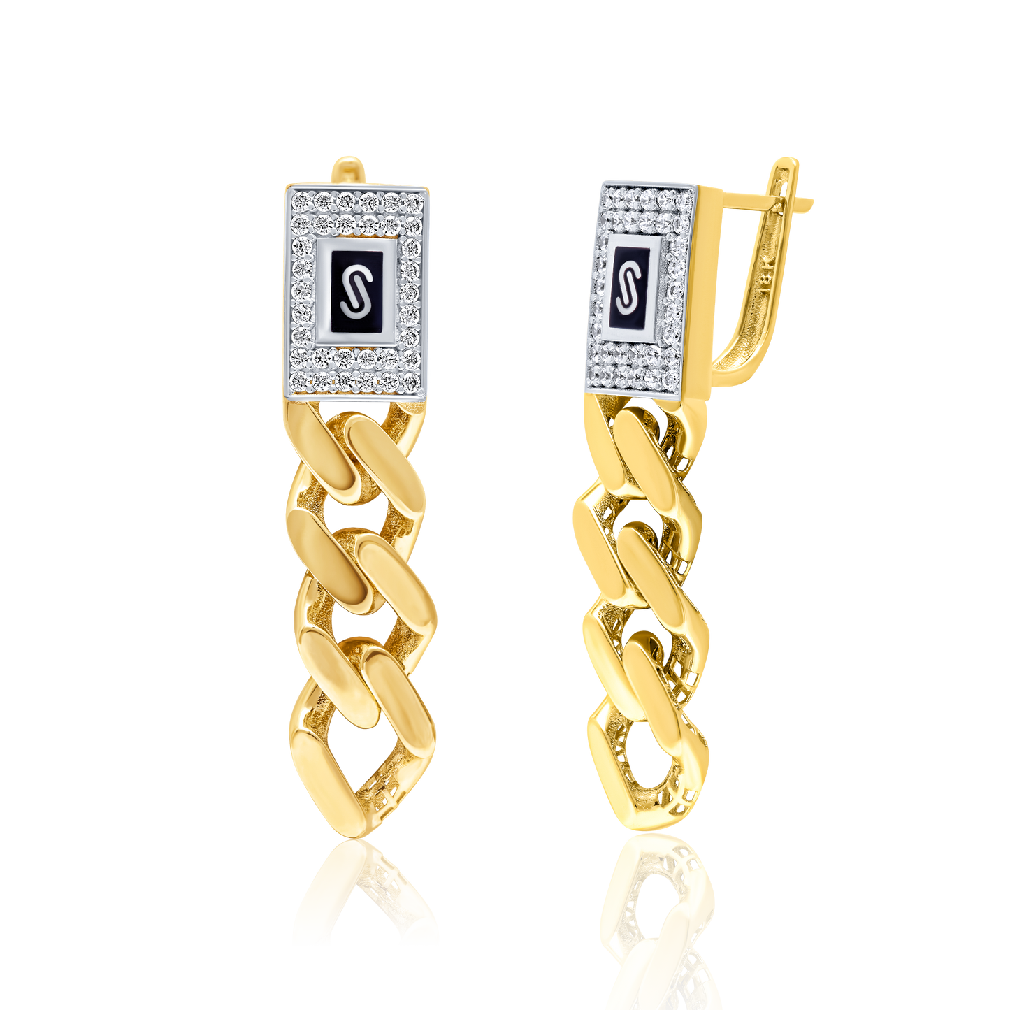 18K Pure Gold Elegant Hanging Linked Earring Set