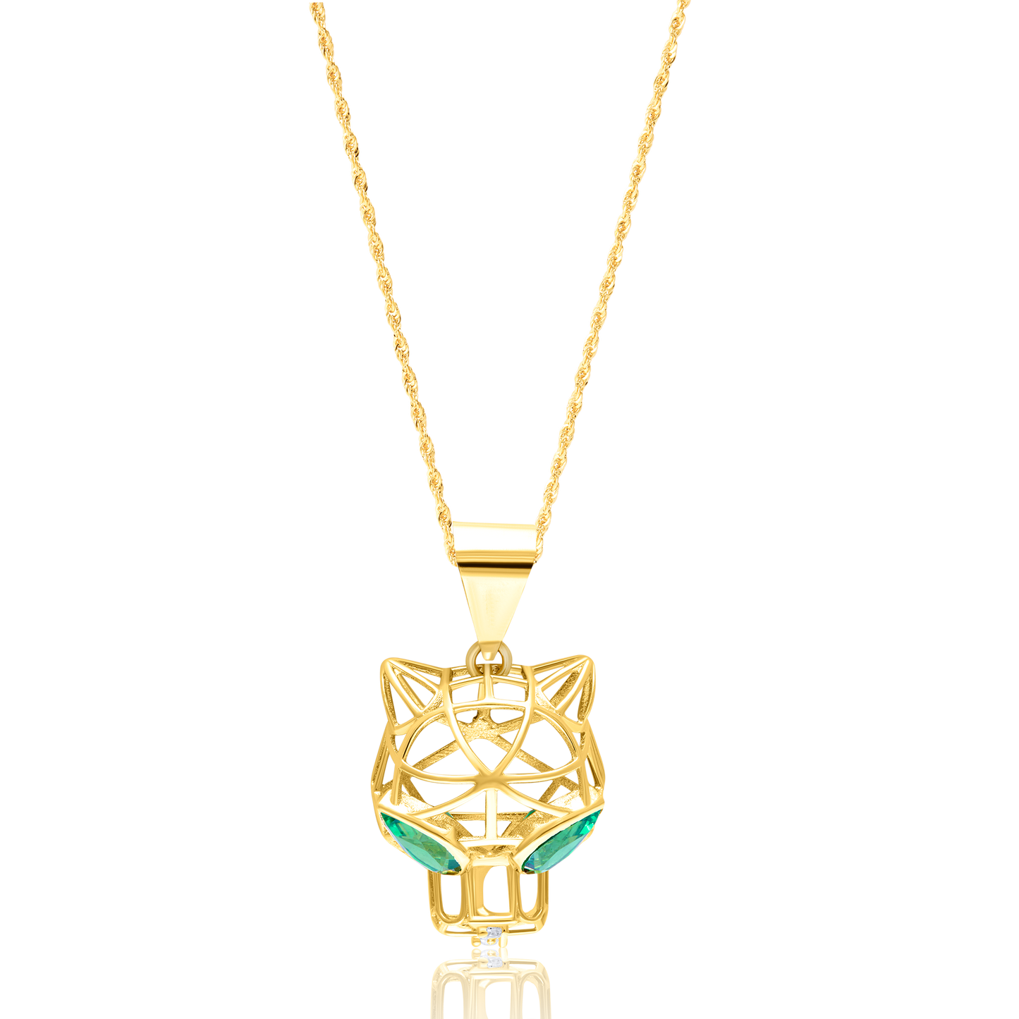18K Pure Gold Green Panther Necklace