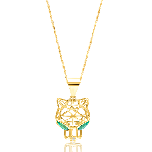 18K Pure Gold Green Panther Necklace