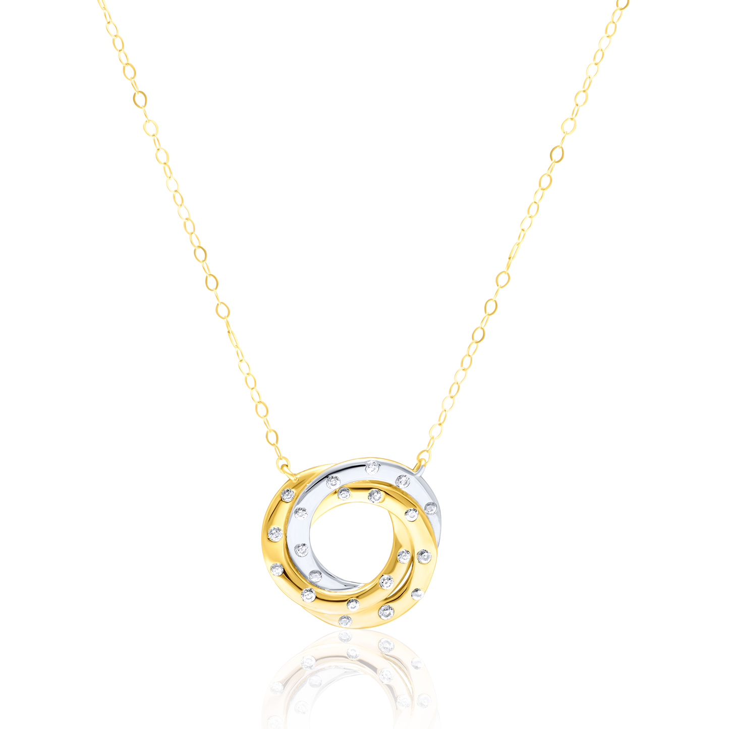 18K Pure Gold 2 Color Round Stone Necklace
