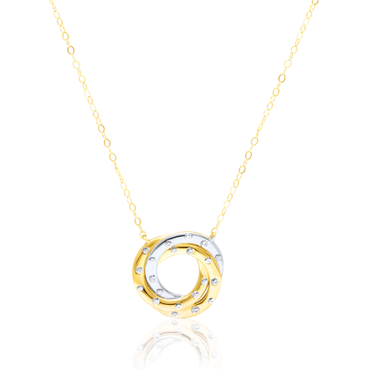 18K Pure Gold 2 Color Round Stone Necklace