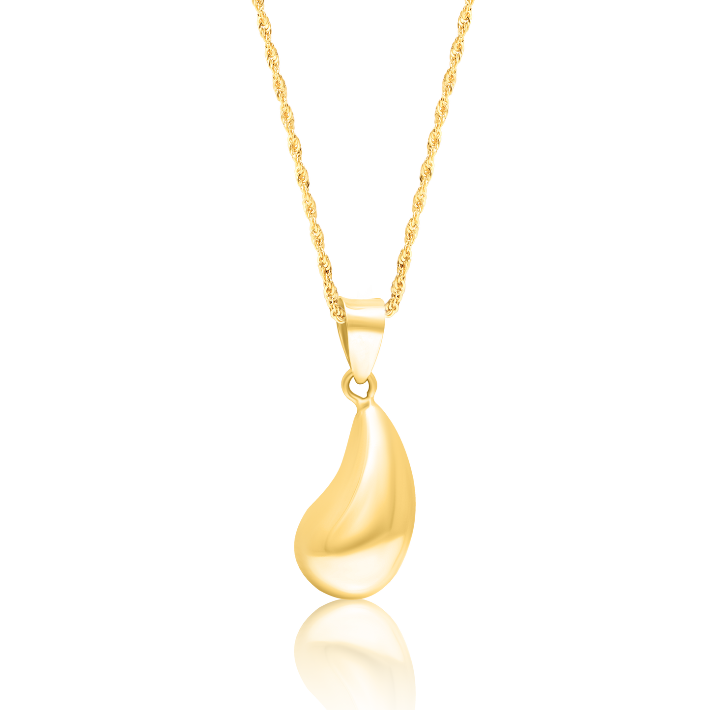 18K Pure Gold Oval Curved Drop Necklace