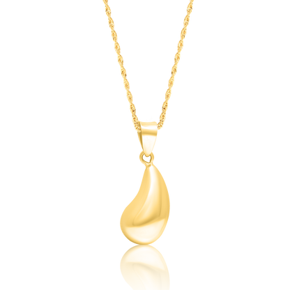 18K Pure Gold Oval Curved Drop Necklace