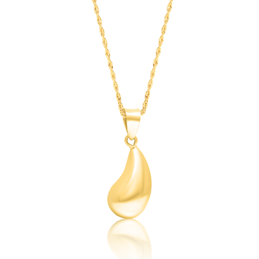18K Pure Gold Oval Curved Drop Necklace