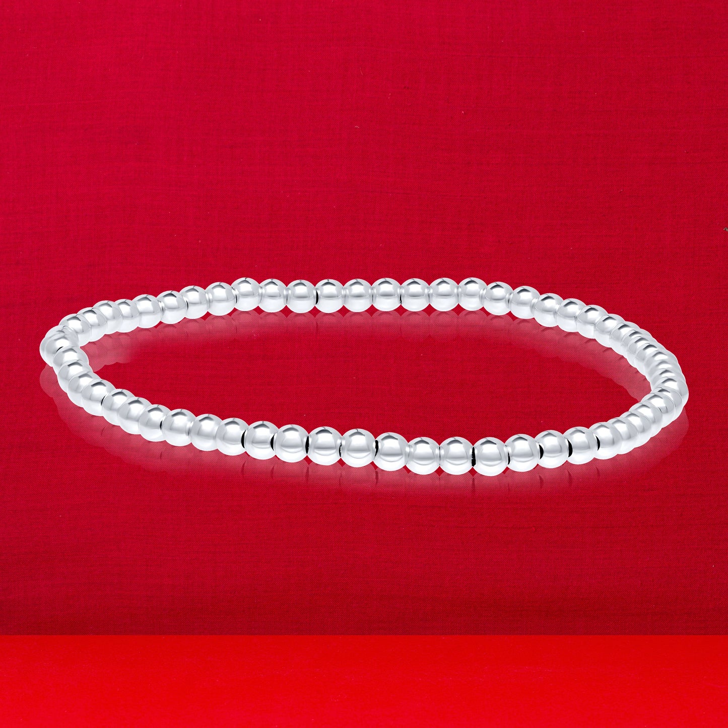 3 Pcs 18k Pure Gold Elastic Bead Bangle Set (Yellow, White, Rose Gold)