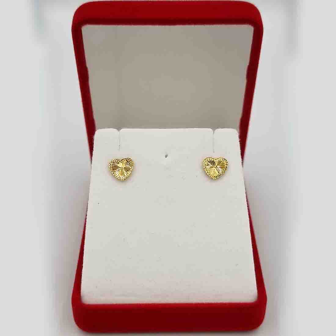 18K Solid Gold Heart Design Screw Earrings | Gold | 18K Gold Jewelry