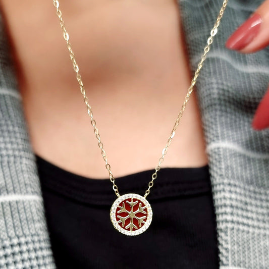 18K Pure Gold Snow Flakes Necklace