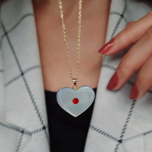 18K Pure Gold Heart Stone Necklace GNK687