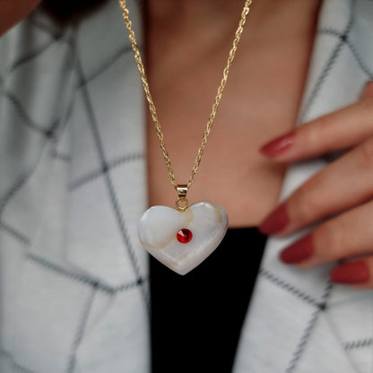18K Pure Gold Heart Stone Necklace GNK687